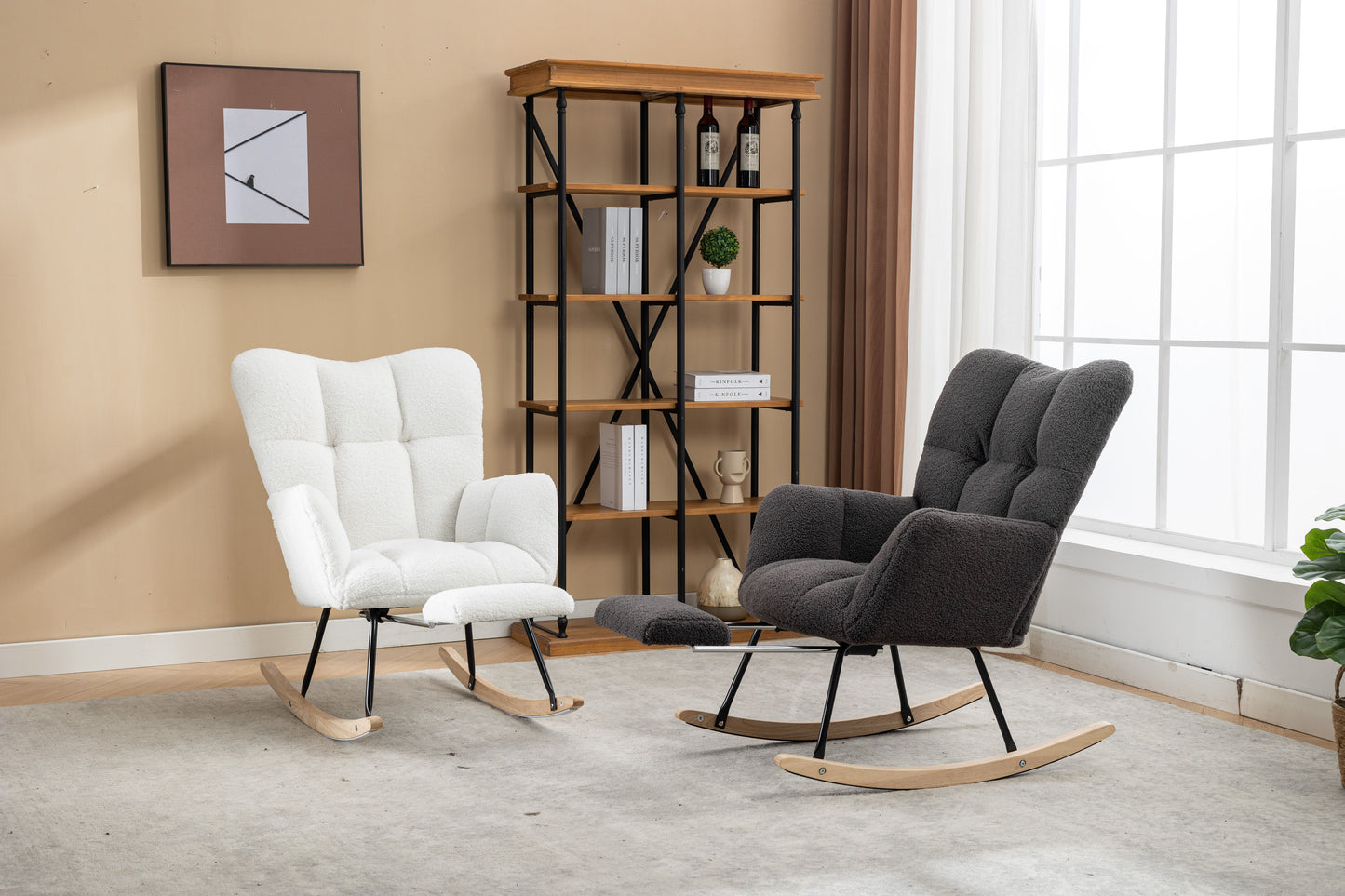 Teddy Fabric Rocking Chair With Adjustable Footrest - Ivory