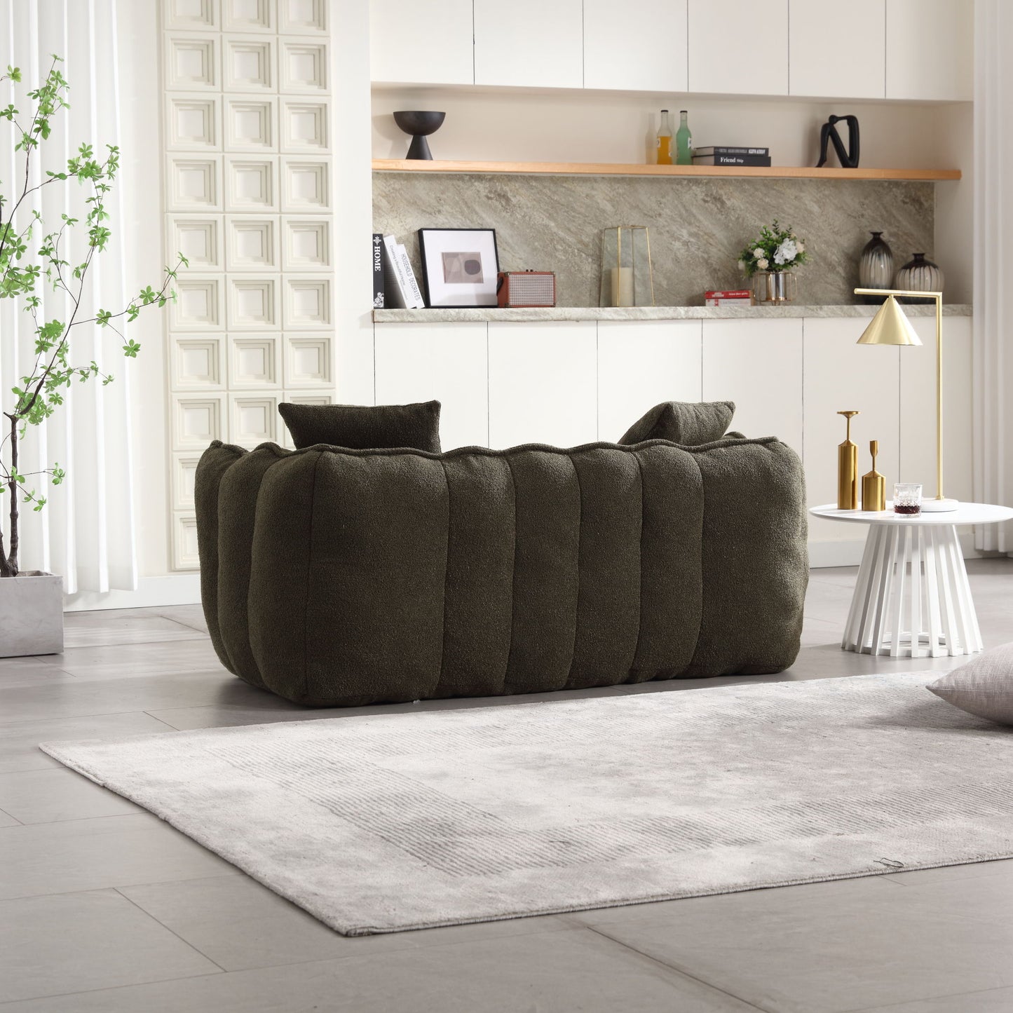 Soft Beanbag Chair With High Resilience Foam Core For Two People - Olive Green