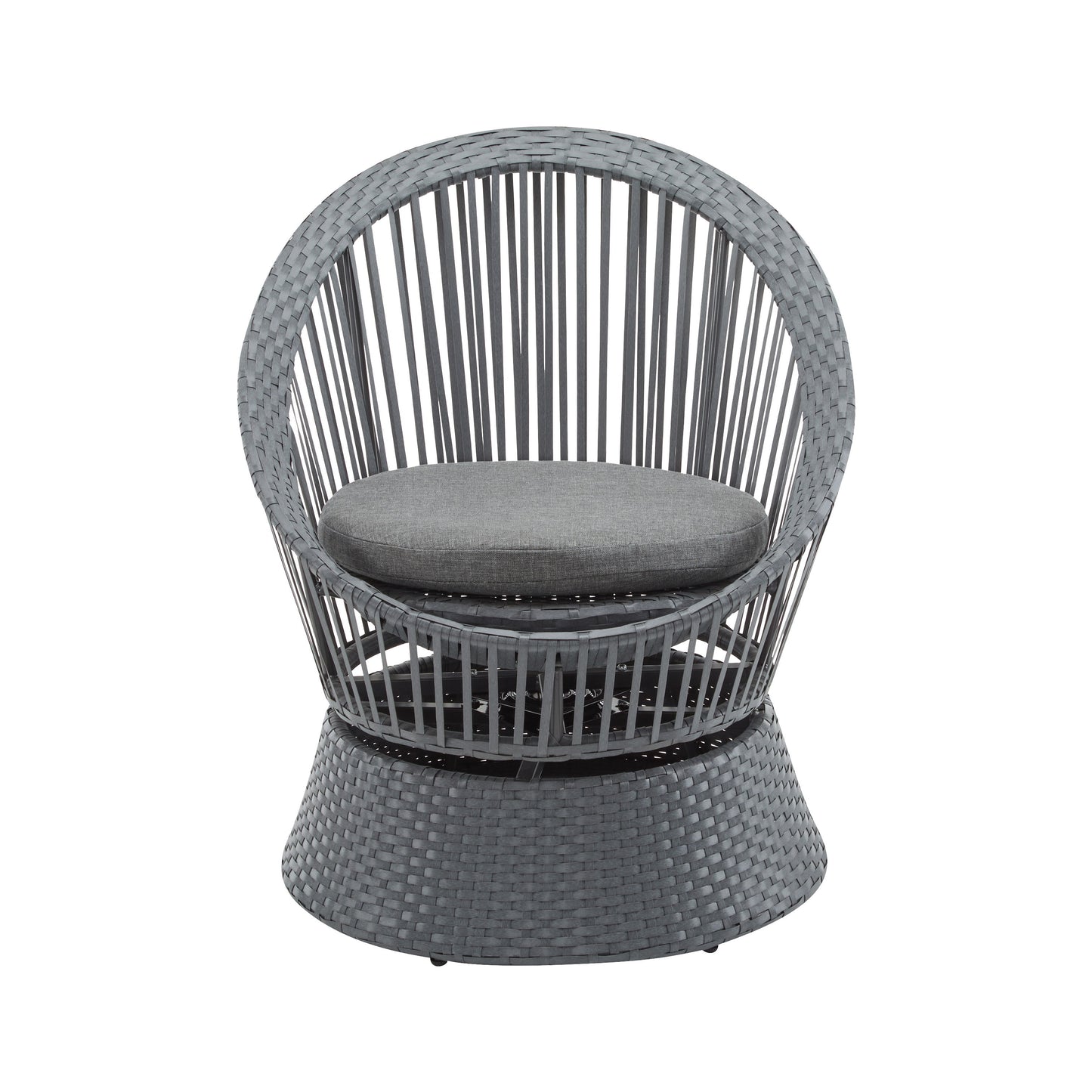 Modern Swivel Wicker Lounge Chair With Pe Rattan And Iron Frame, Round Design - Gray