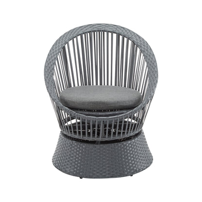 Modern Swivel Wicker Lounge Chair With Pe Rattan And Iron Frame, Round Design - Gray