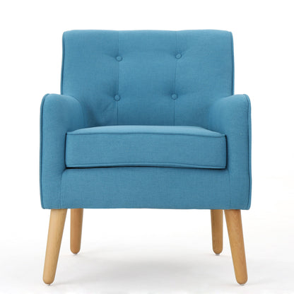 Modern Arm Chair With Tufted Back And Wooden Legs - Teal