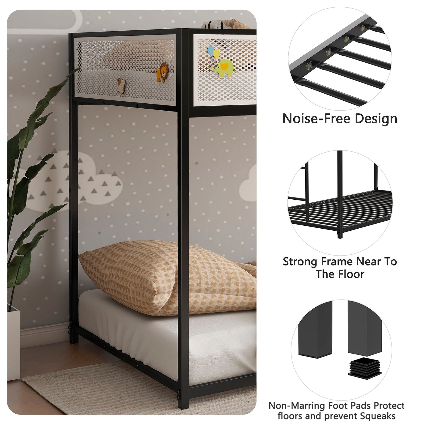 Adam - Twin Over Twin Bunk Guard Rail - Black With White Mesh