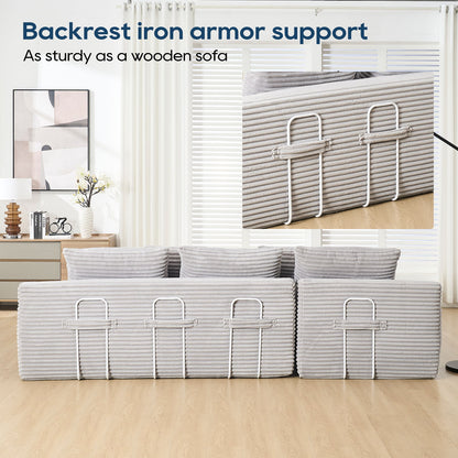 Modern L Shaped Sectional Sofa With Memory Foam & Steel Frame, Corduroy Fabric - Light Gray