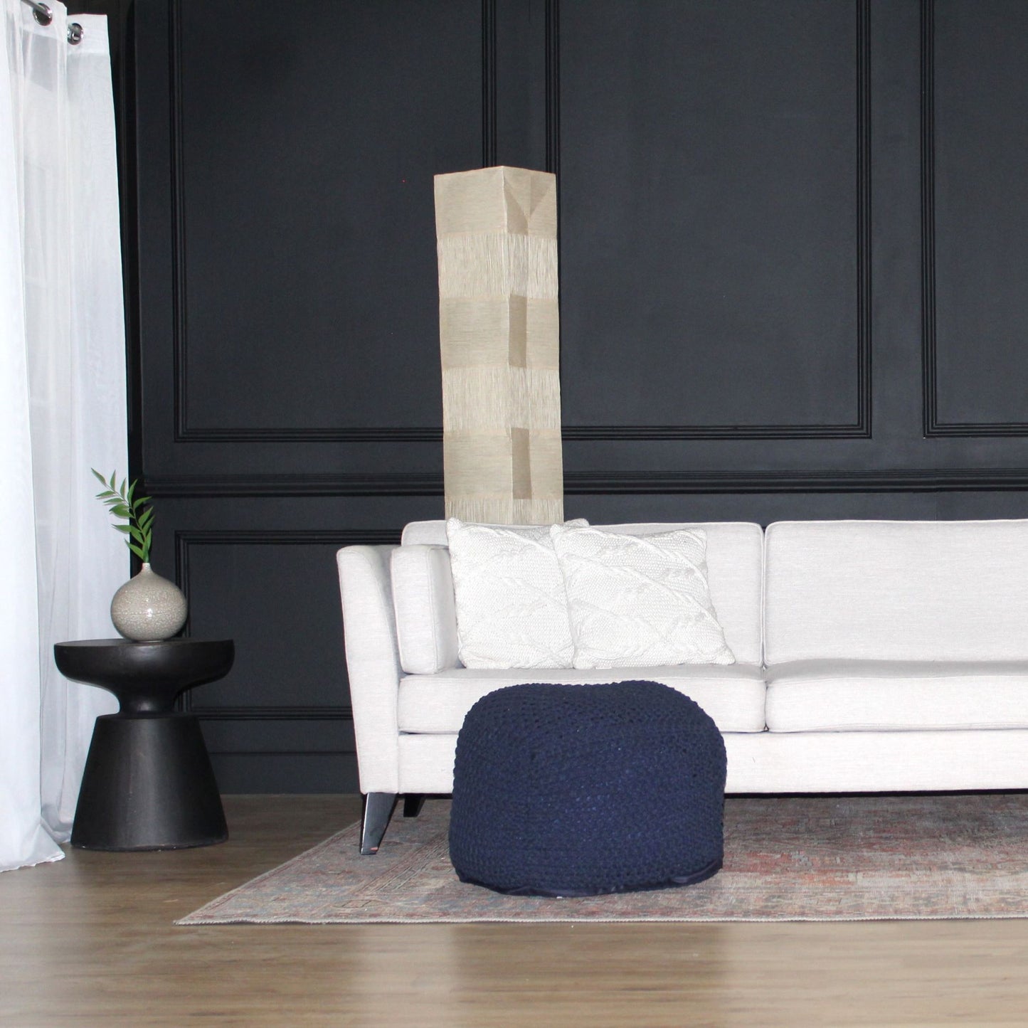 Handmade Semi Rounded Cable Knitted Pouf 100% Cotton Seating And Footrest For Living Room Or Bedroom - Dark Blue