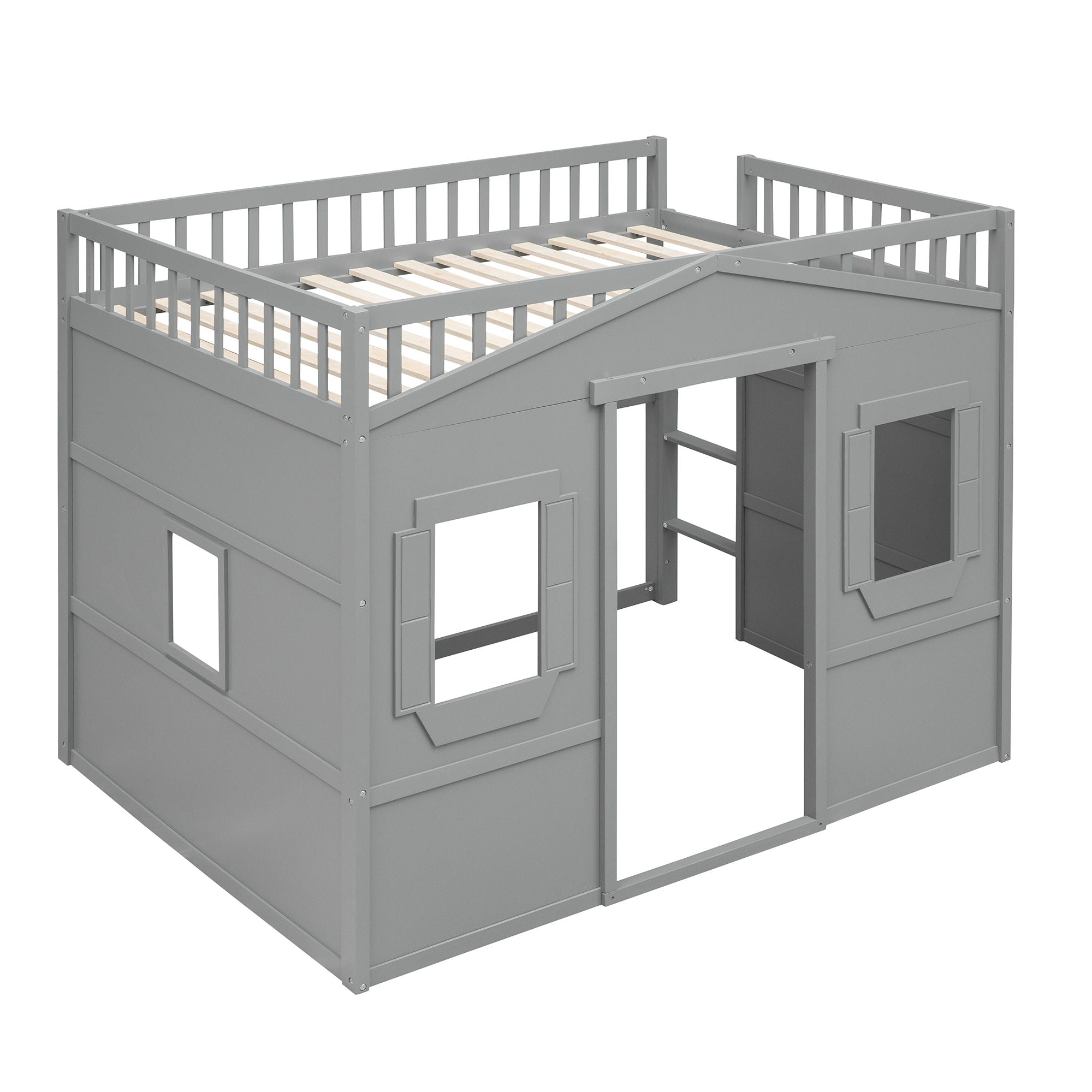 Full Size House Loft Bed With Ladder - Gray