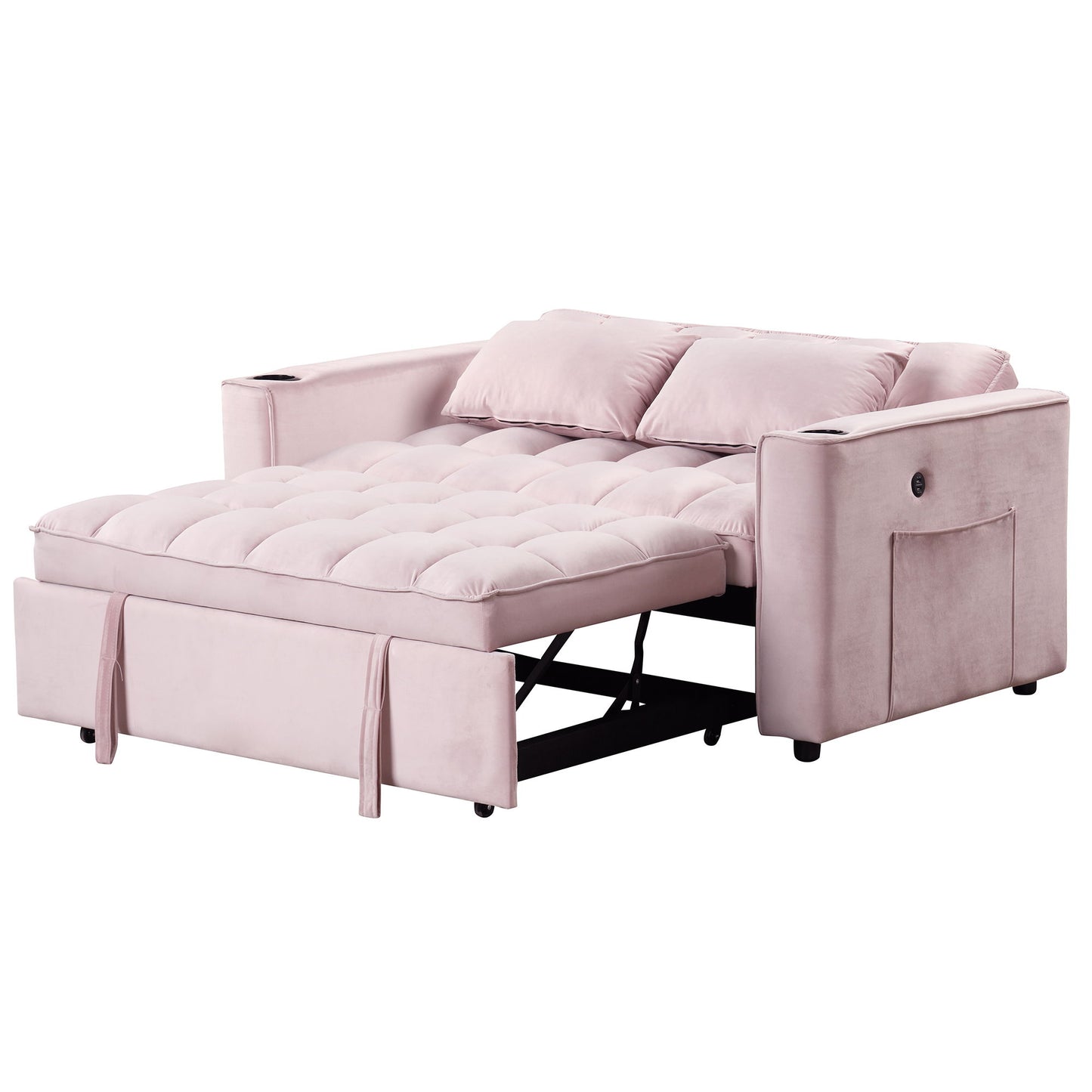 Multi Functional Sofa Bed With Cup Holder And USB Port For Living Room Or Apartments - Pink