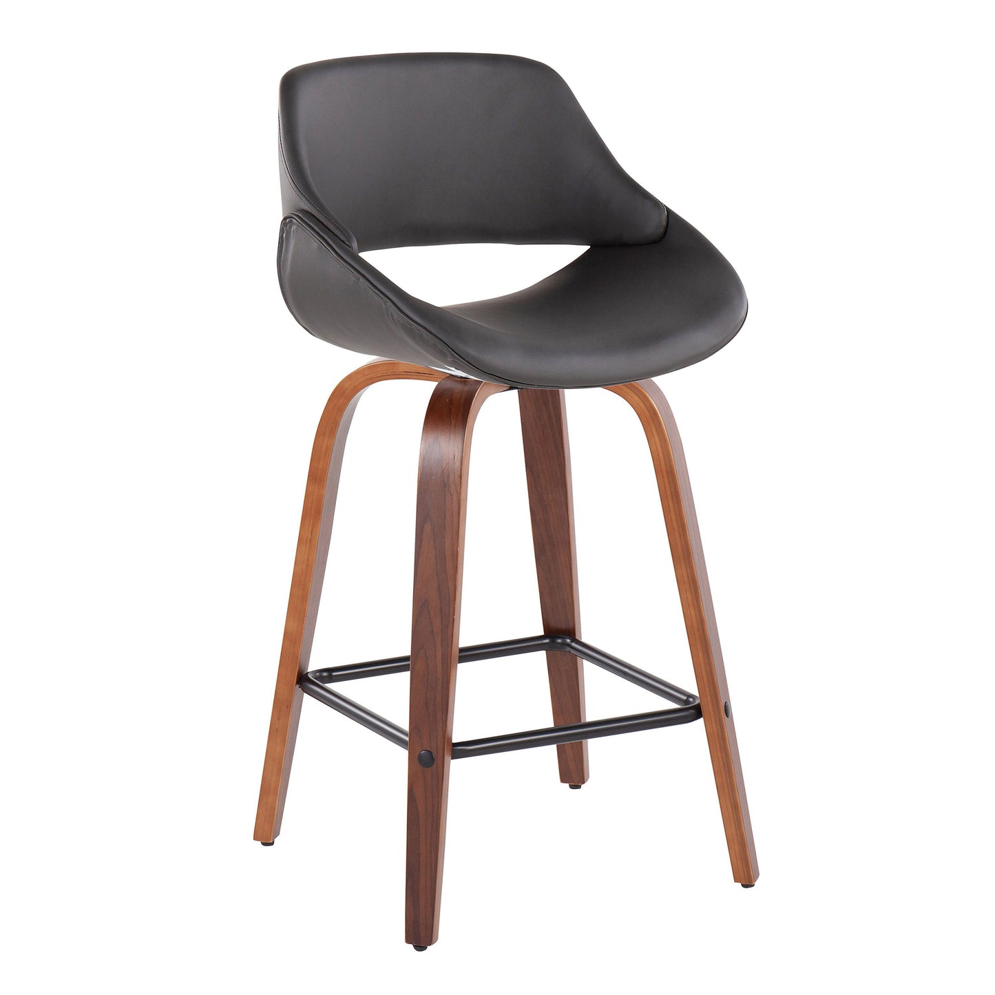Fabrico - Mid-Century Modern Fixed Height Counter Stool With Square Footrest (Set of 2) - Walnut / Gray