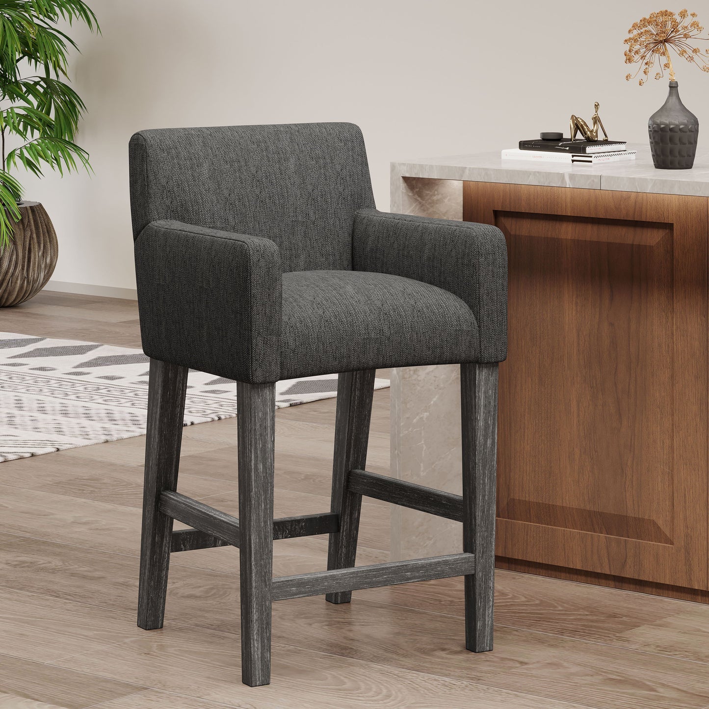 Serenitia - Upholstered Counter Chair With Straight Arm - Charcoal