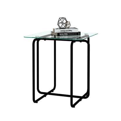 Modern Tempered Glass Coffee Table End Table Side Table For Living Room, Bedroom, Transparent - Black