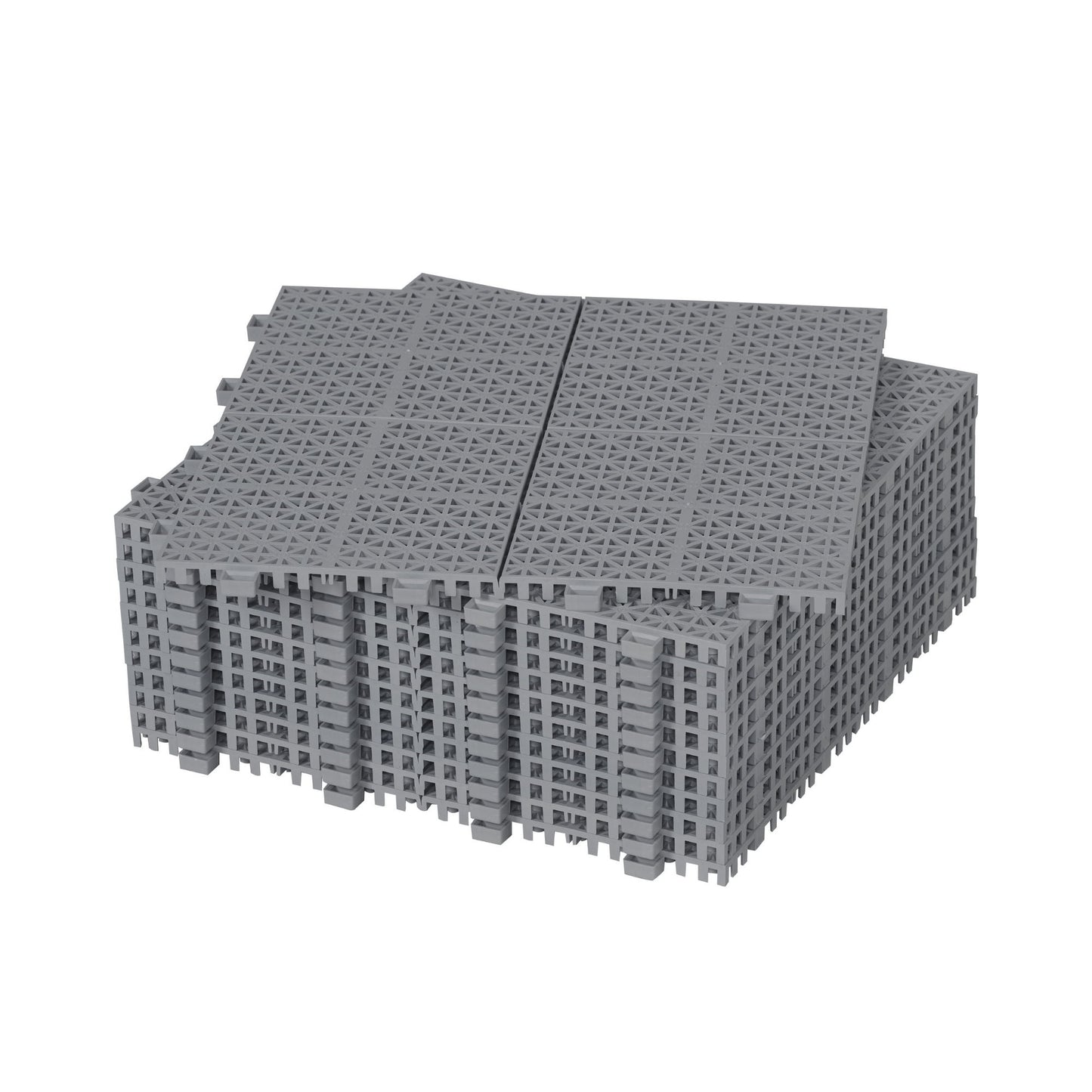 Interlocking Deck Tiles Plastic Waterproof Outdoor All Weather Anti-Slip Bathroom Shower Balcony Porch Strong Weight Capacity Upto 6613 Lbs, Rosette Pattern Pack Of 12 - Gray