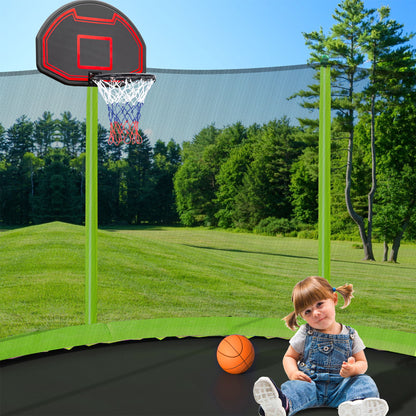 15Ft Trampoline With Basketball Hoop Inflator And Ladder (Inner Safety Enclosure) - Green
