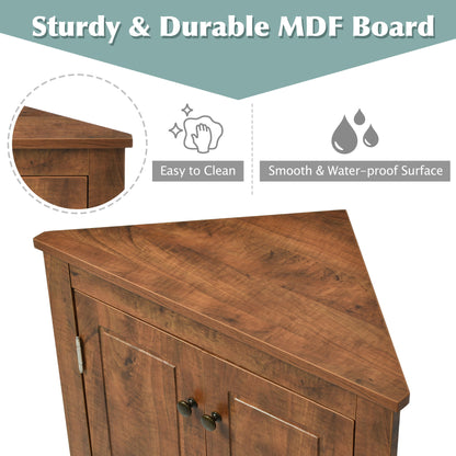 Triangle Bathroom Storage Cabinet With Adjustable Shelves, Freestanding Floor Cabinet For Home Kitchen - Brown