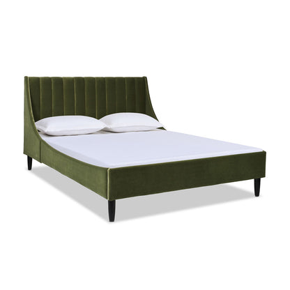 Aspen - Queen Vertical Tufted Modern Headboard Platform Bed Set - Olive Green