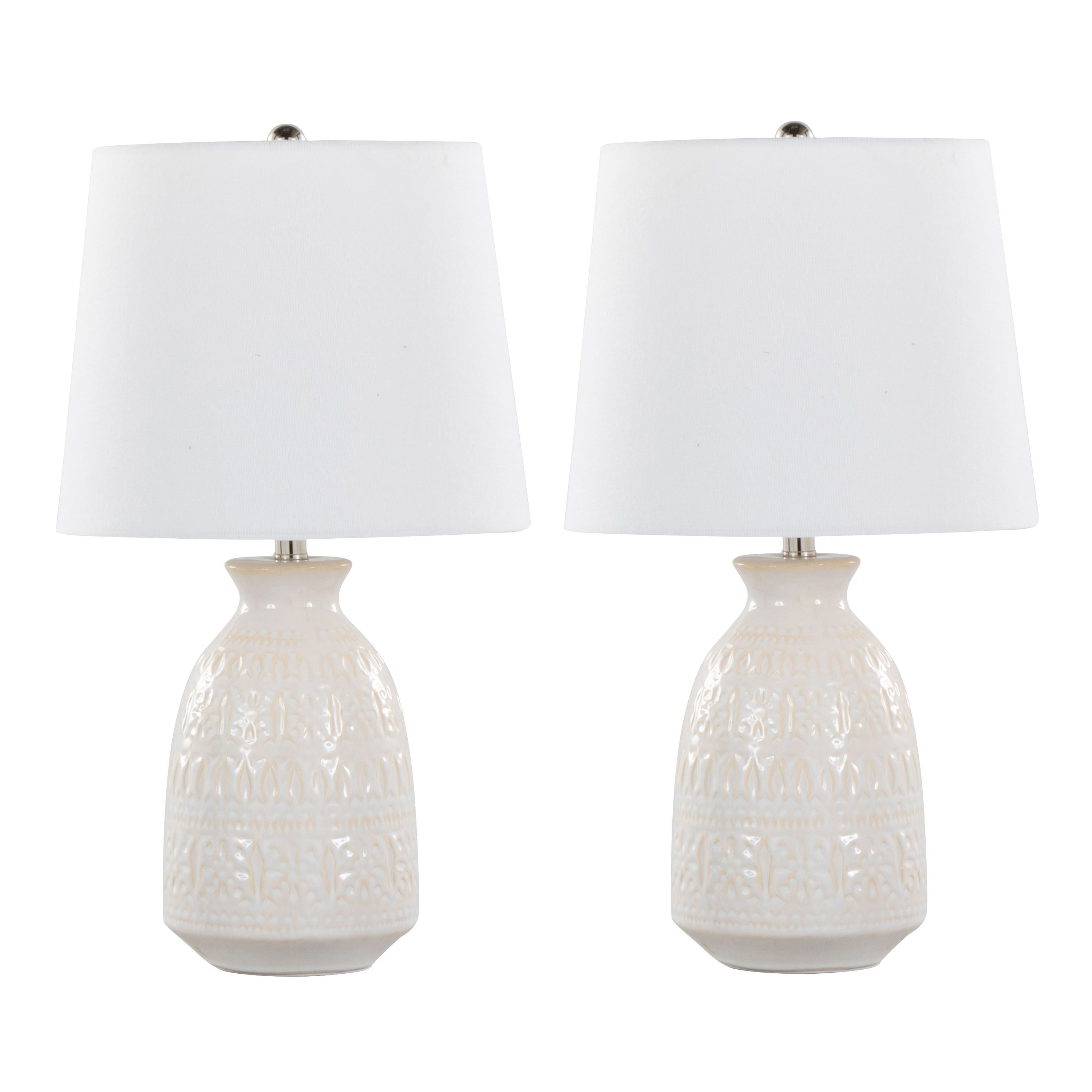 Claudia - Contemporary Lamp (Set of 2) - Off White / Polished Nickel / White