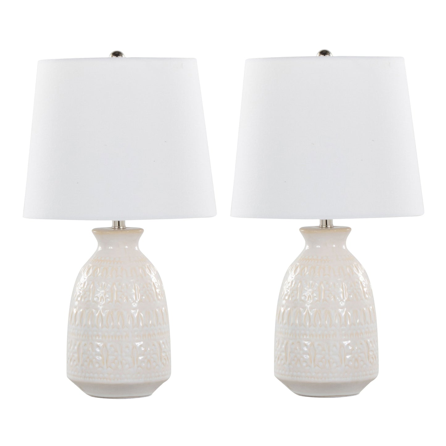 Claudia - Contemporary Lamp (Set of 2) - Off White / Polished Nickel / White