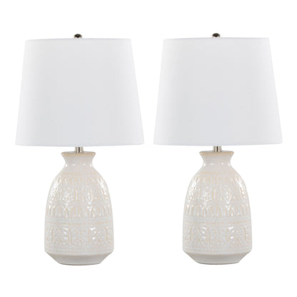 Claudia - Contemporary Lamp (Set of 2) - Off White / Polished Nickel / White