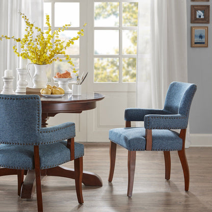 Arm Dining Chair With Brass Nail Head Detailing - Blue