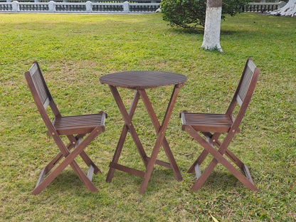 3 Piece Acacia Bistro Set, Folding Patio Furniture For Garden Backyard Balcony Porch With 1 Coffee Table And 2 Foldable Chairs - Natural Stained