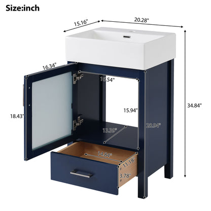 Bathroom Vanity With Ceramic Sink And Ample Storage, Ideal For Small Bathrooms - Blue
