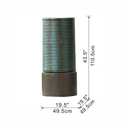 Large Concrete Cylinder Ribbed Water Fountain, Outdoor Bird Feeder / Bath Fountain, Modern Industrial Style - Antique Green / Brown