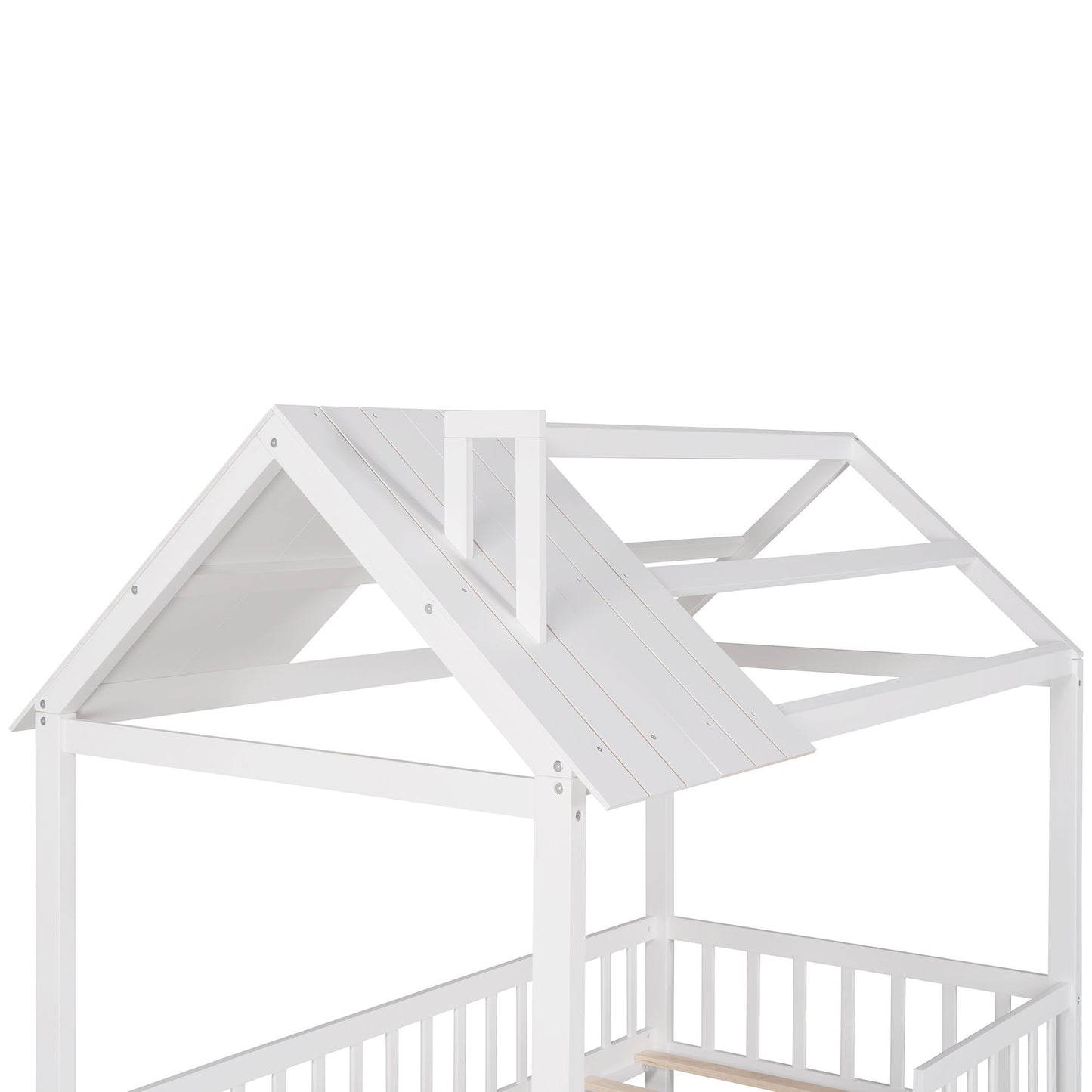 Twin Size House Bed With Fence - White