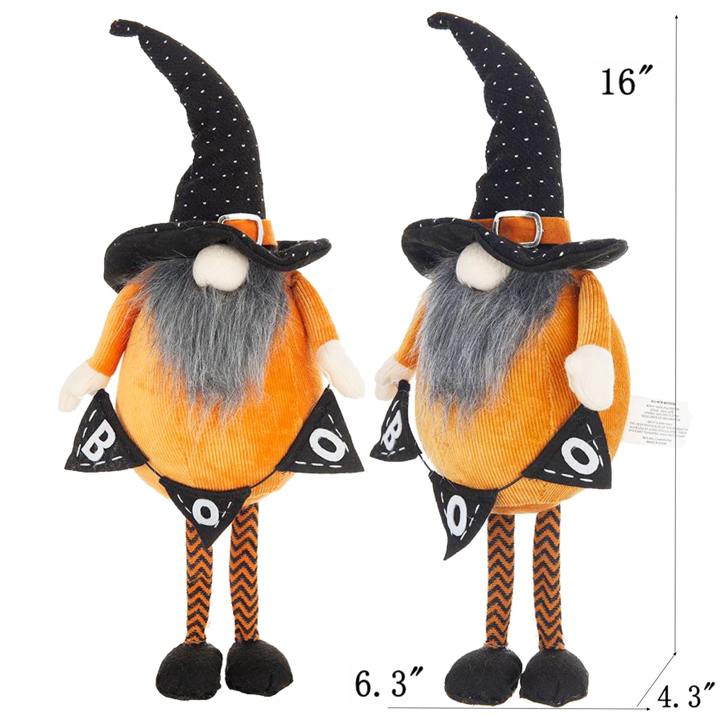 Standing Gnome With Gnome & Holding Banner, For Halloween Decor (Set of 2) - Black / Orange / White