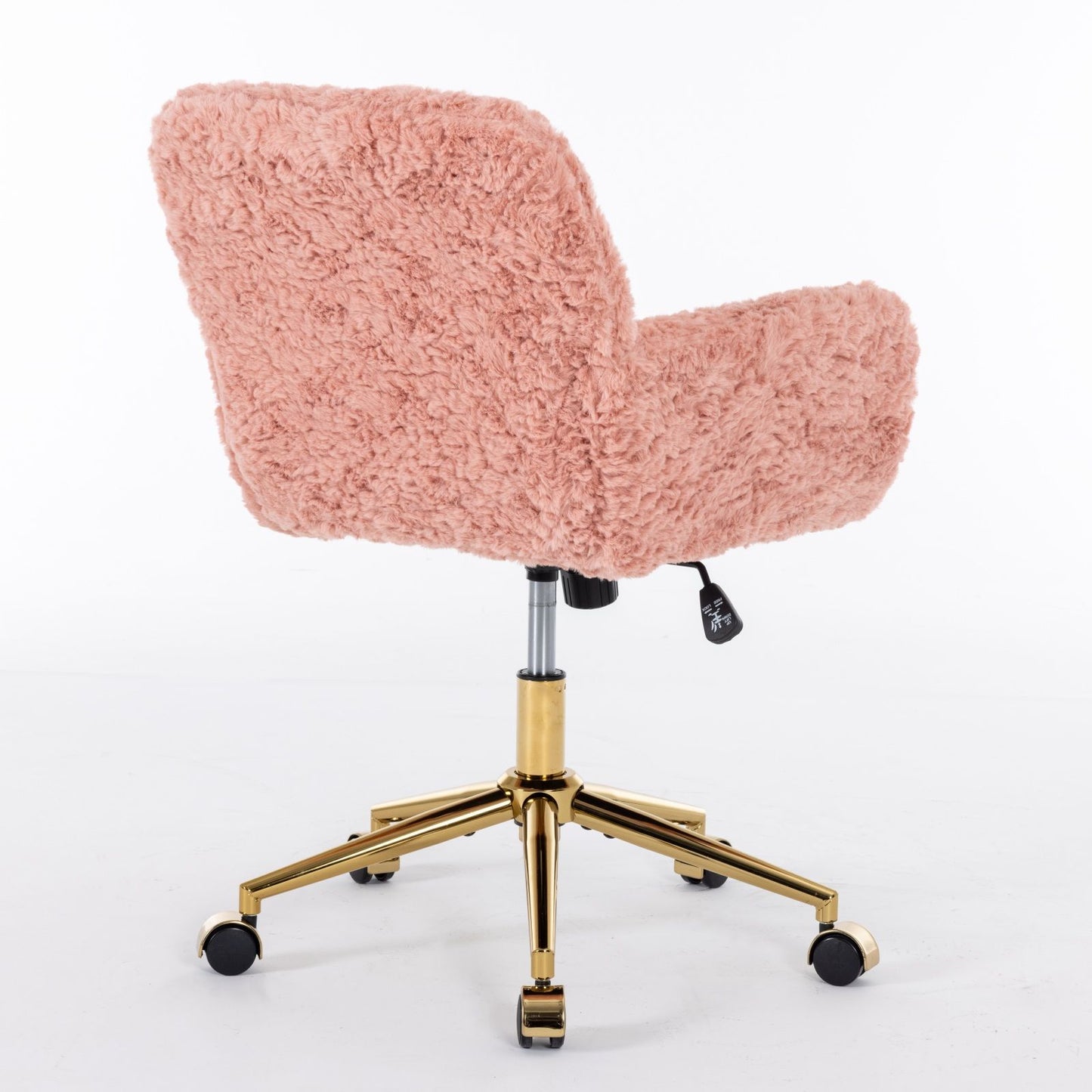 Office Chair, Artificial Rabbit Hair Home Office Chair With Golden Metal Base, Adjustable Desk Chair Swivel Office Chair, Vanity Chair - Pink