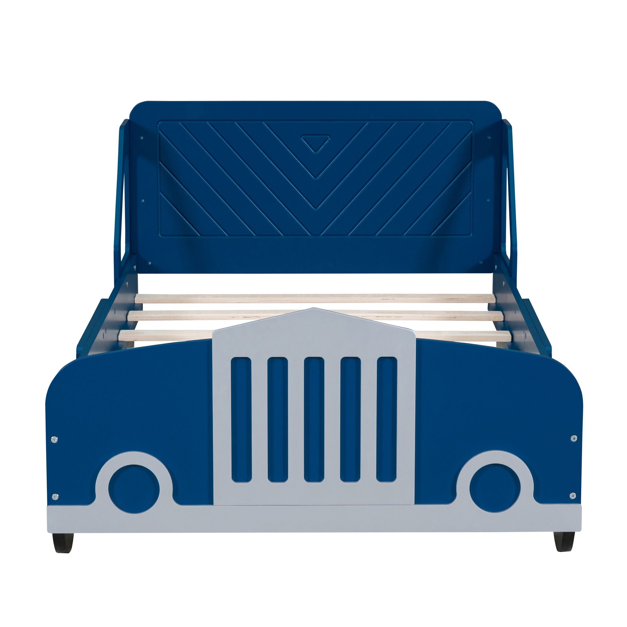 Twin Size Car Shaped Platform Bed With Wheels - Blue