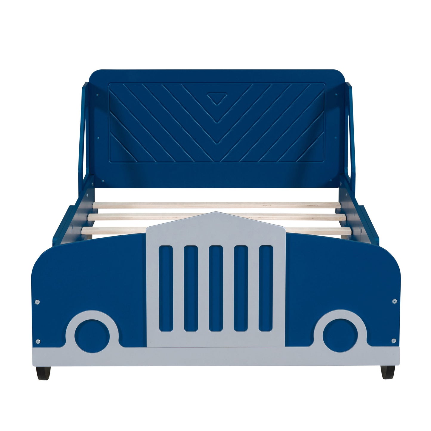 Twin Size Car Shaped Platform Bed With Wheels - Blue