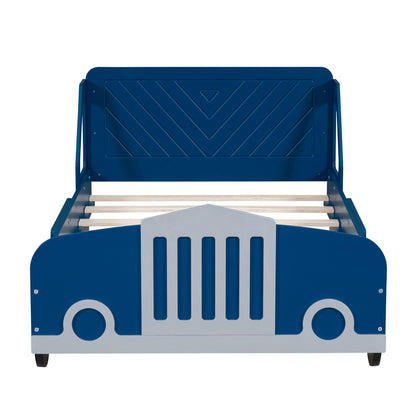 Twin Size Car Shaped Platform Bed With Wheels - Blue