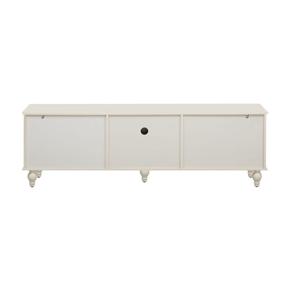 Modern TV Stand For TVs Up To 75", Entertainment Center Media Console With Fluted Glass Doors, 5 Solid Wood Legs For Living Room - Antique White