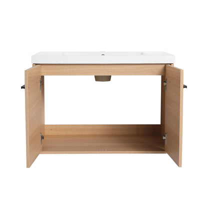 Bathroom Vanity With Resin Countertop Sink, 30" 2 Doors Cabinet Set - Oak