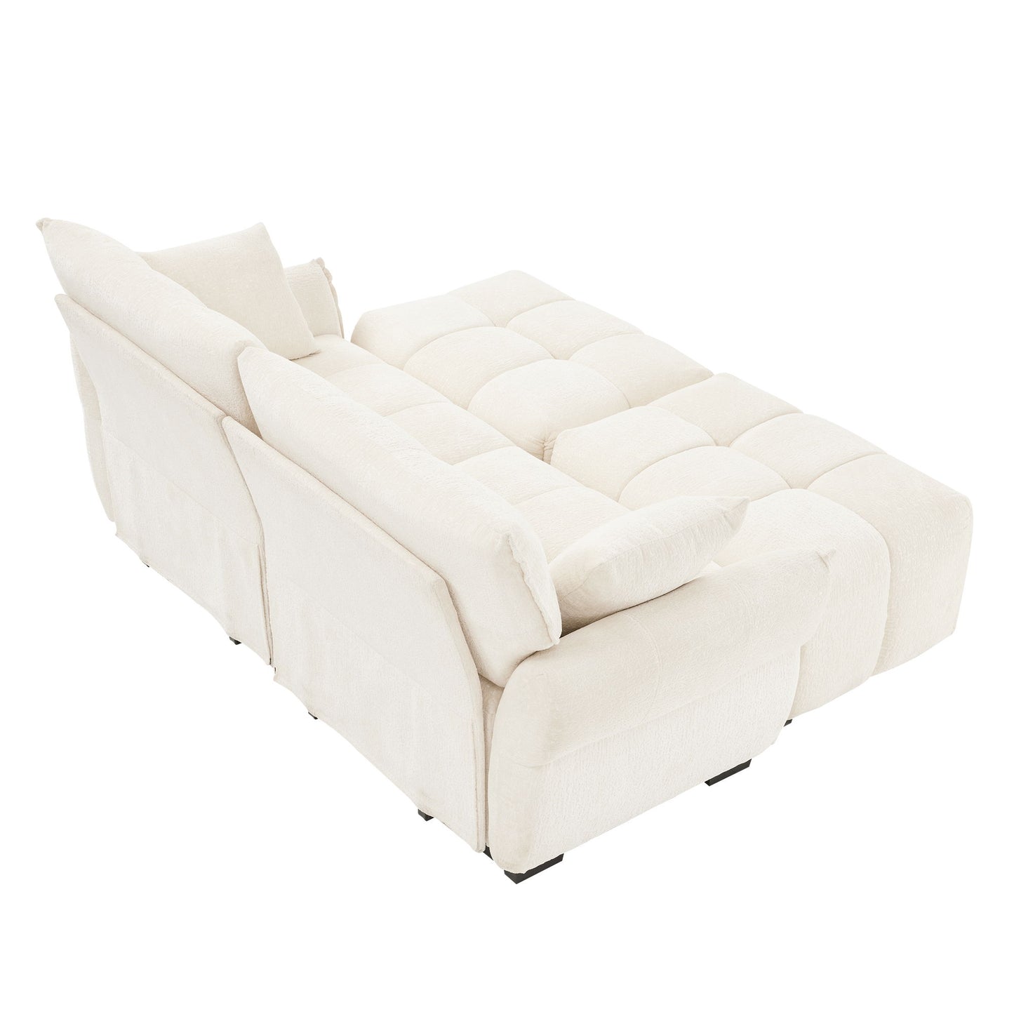Cozy Plush 2 Seater Sofa Set With Ottomans And Throw Pillows - White