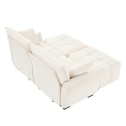 Cozy Plush 2 Seater Sofa Set With Ottomans And Throw Pillows - White