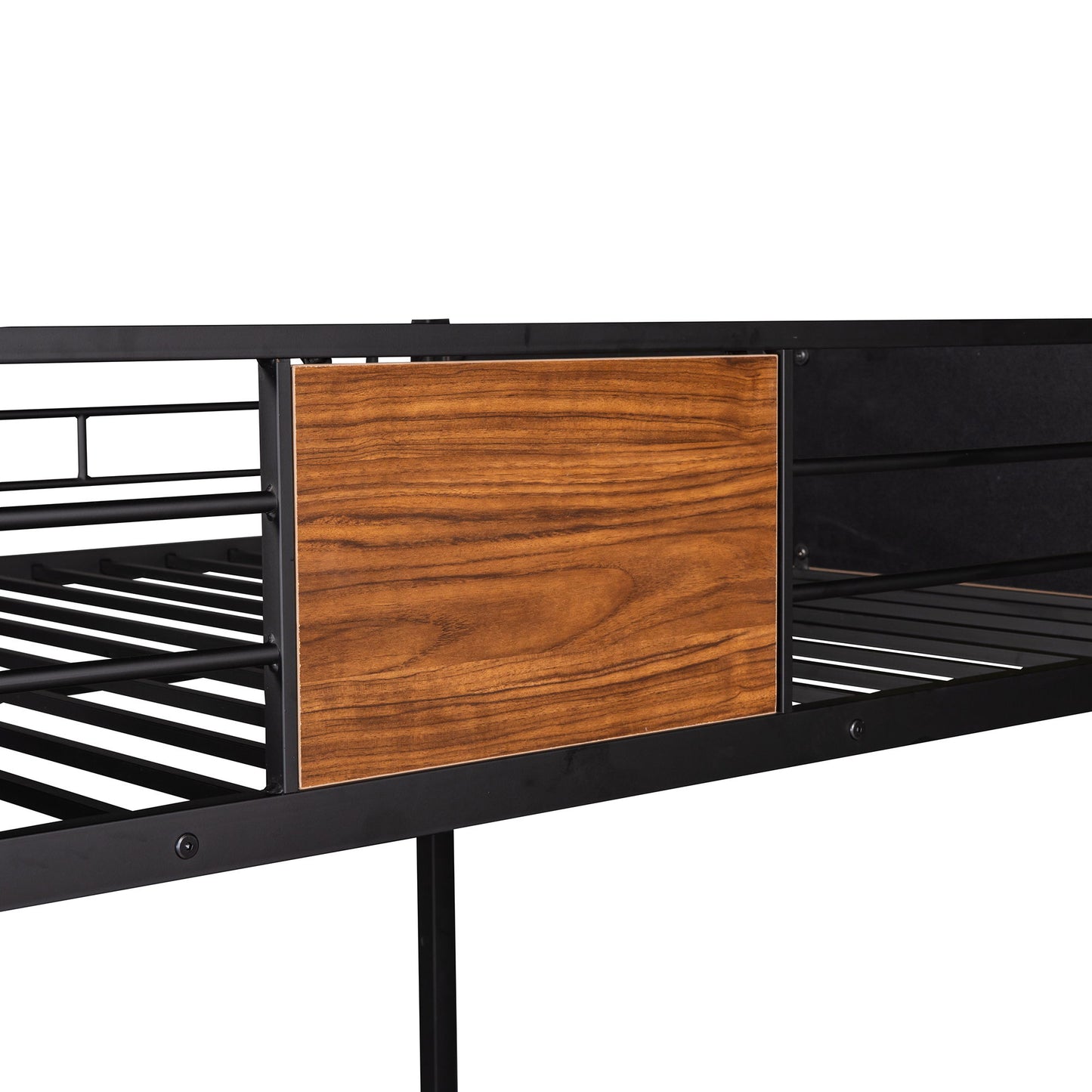 Full Over Full Bunk Bed Modern Style Steel Frame Bunk Bed With Safety Rail, Built-In Ladder For Bedroom - Brown