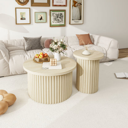 Coffee Table (Set of 2), Round Coffee Table, Modern Side Tables Accent End Table For Living Room, Apartment - Natural