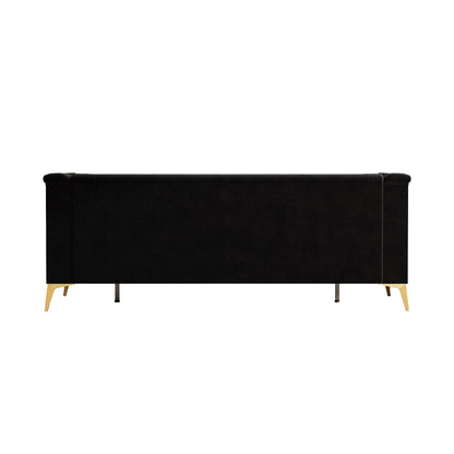Fx-P83-Bk2 (Sofa) Luxurious Velvet Sofa With Gold Legs, Modern Chesterfield Design, Tufted Upholstery, 3-Seat Couch For Living Room And Office - Black