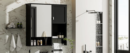 Modern Wall Mounted Bathroom Medicine Cabinet, Bathroom Wall Storage Cabinet With Mirror, Over The Toilet Space Saver Cabinet With Towels Bar - Black