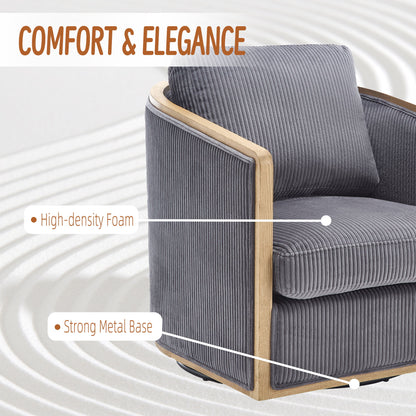 Corduroy Swivel Barrel Chair, Comfortable Accent Sofa, 360 Degree Swivel - Dark Gray