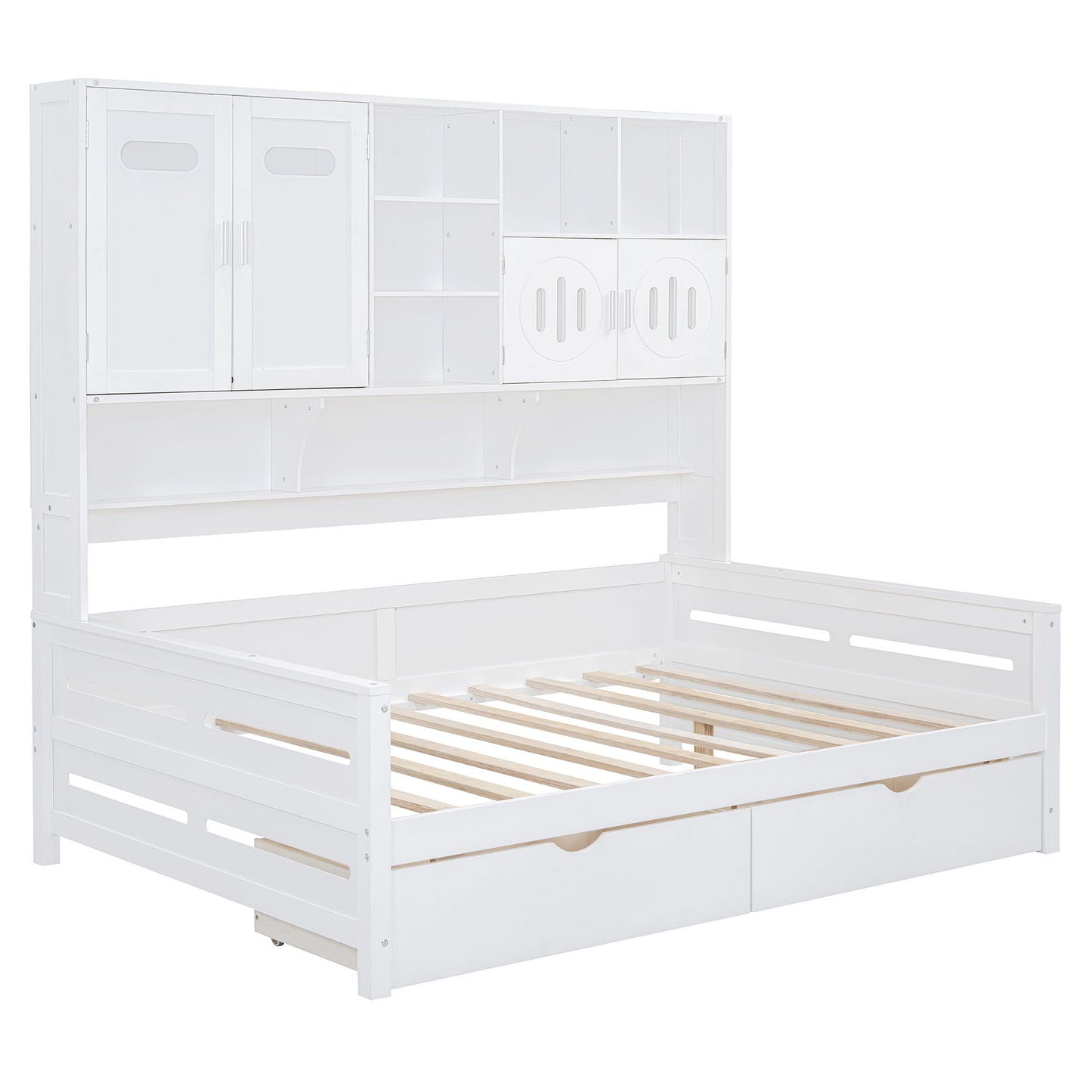 Full Size Daybed With 2 Drawers And All In One Cabinet And Shelf - White