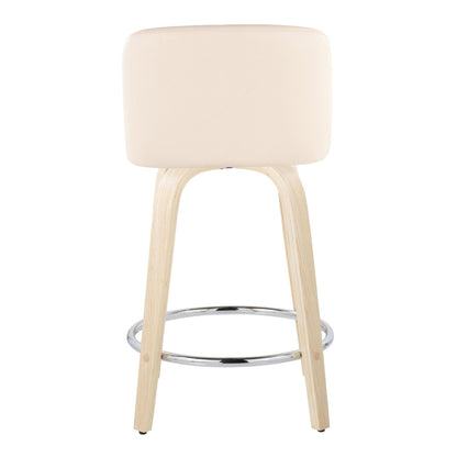 Toriano - Contemporary Fixed Height Counter Stool & Swivel And Round Footrest (Set of 2) - Natural / Cream