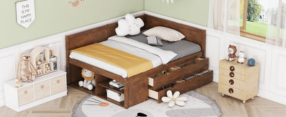 Full Size Daybed With Drawers And Shelves - Walnut