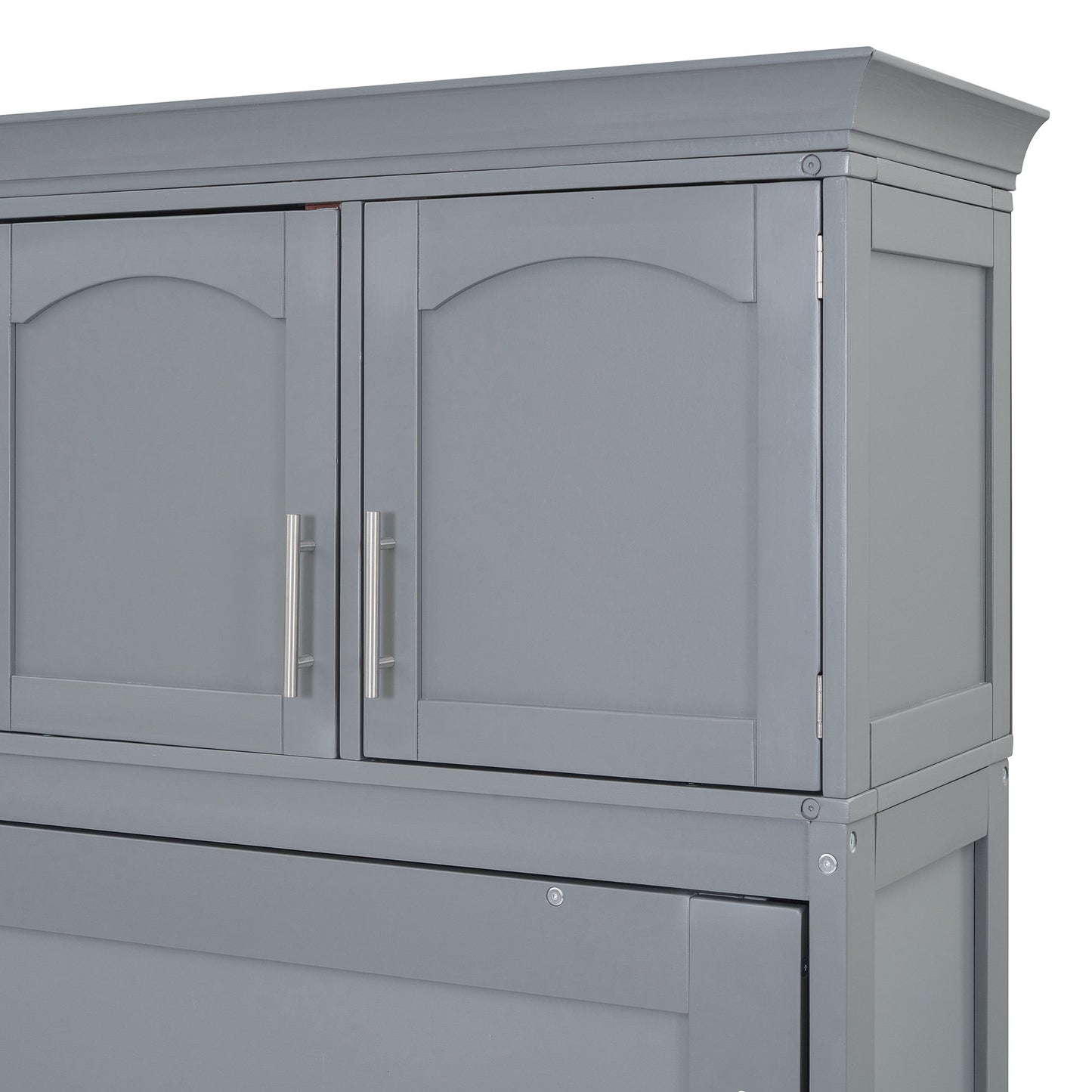 Queen Size Murphy Modern Bed With Top Cabinets For Space Saving And Comfort - Gray
