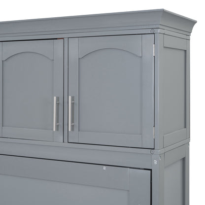 Queen Size Murphy Modern Bed With Top Cabinets For Space Saving And Comfort - Gray
