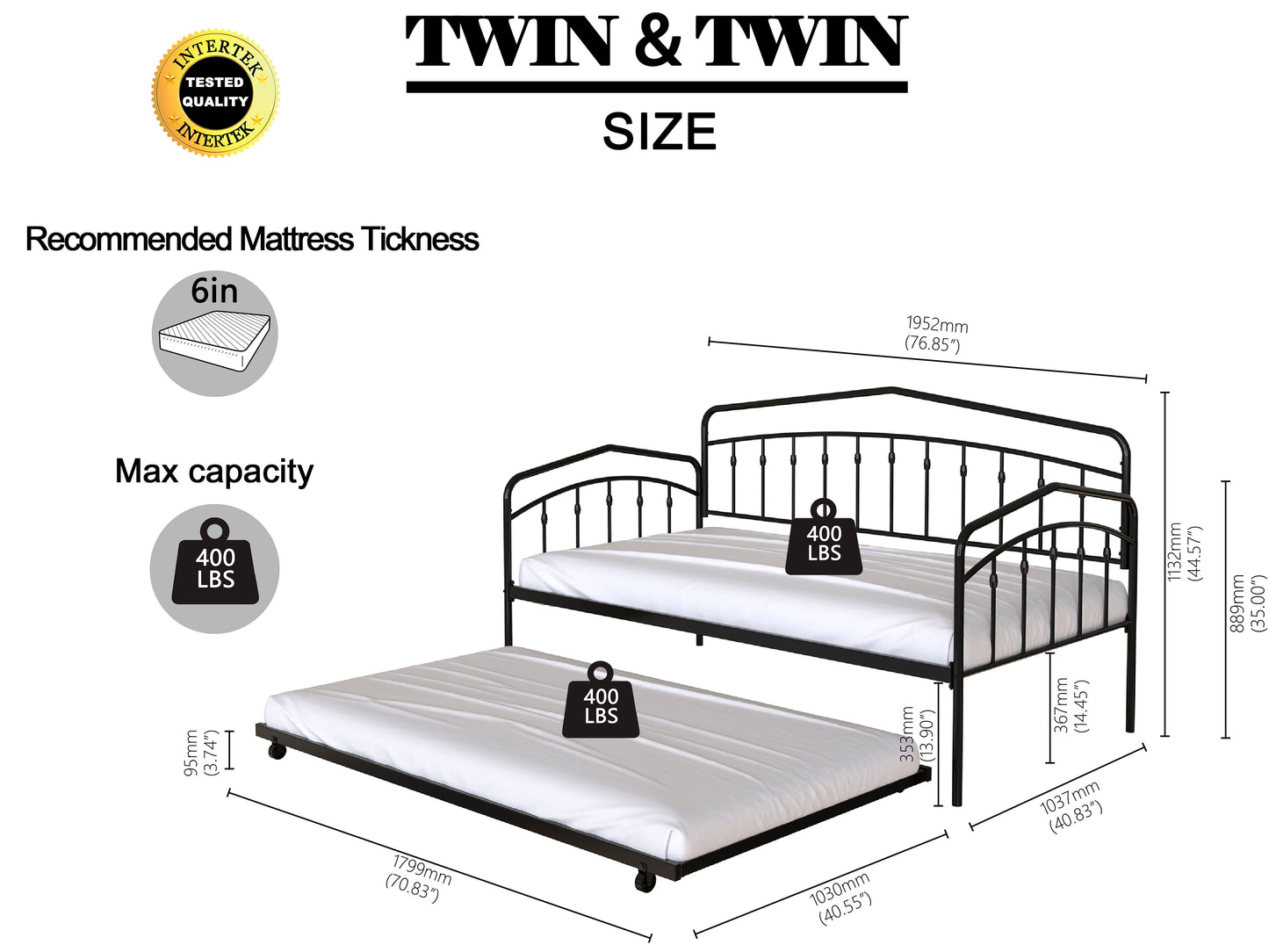 Fox - Twin Daybed With Twin Trundle - Black