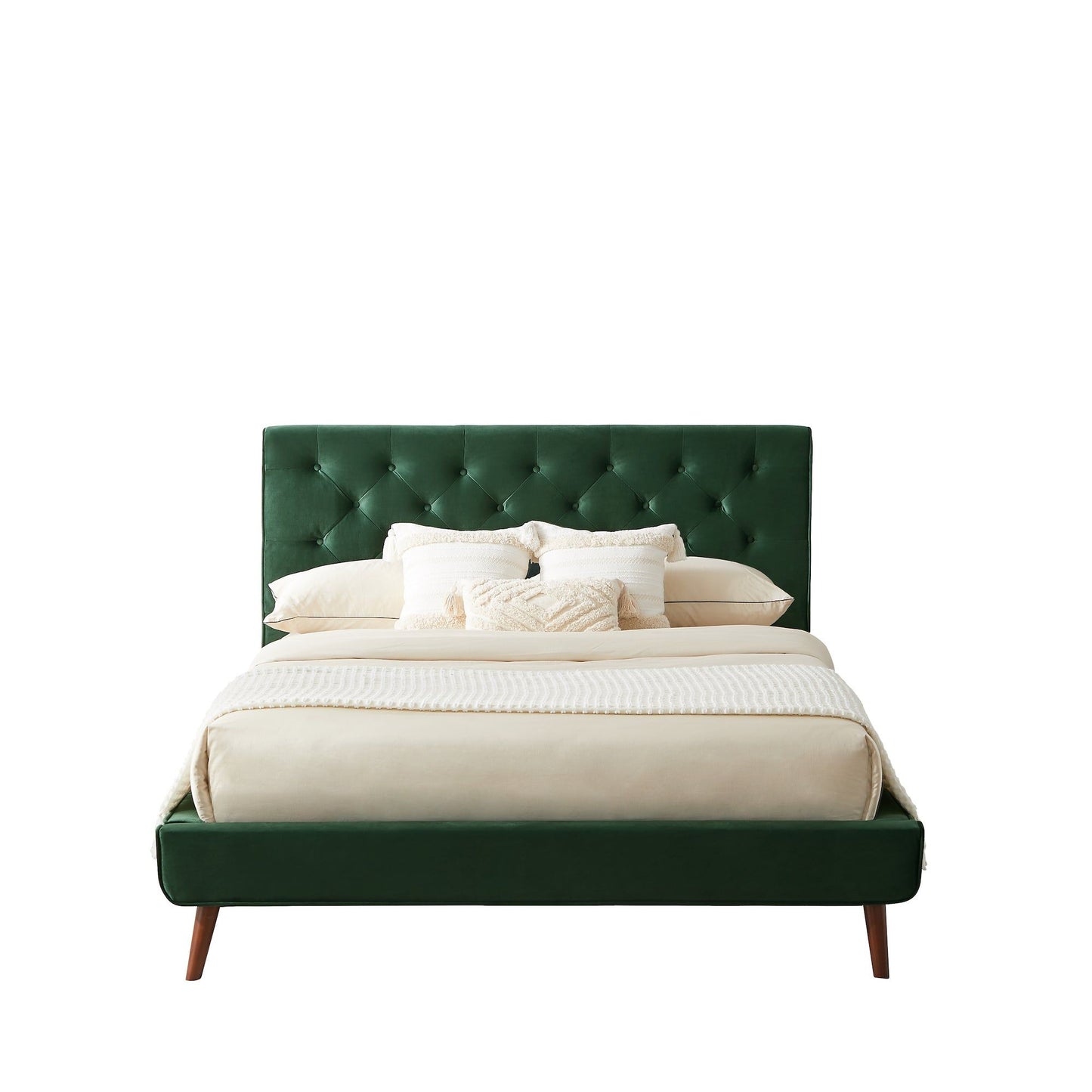 Dillon - Velvet Platform Bed Queen Size - Green