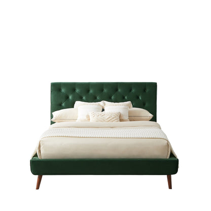 Dillon - Velvet Platform Bed Queen Size - Green