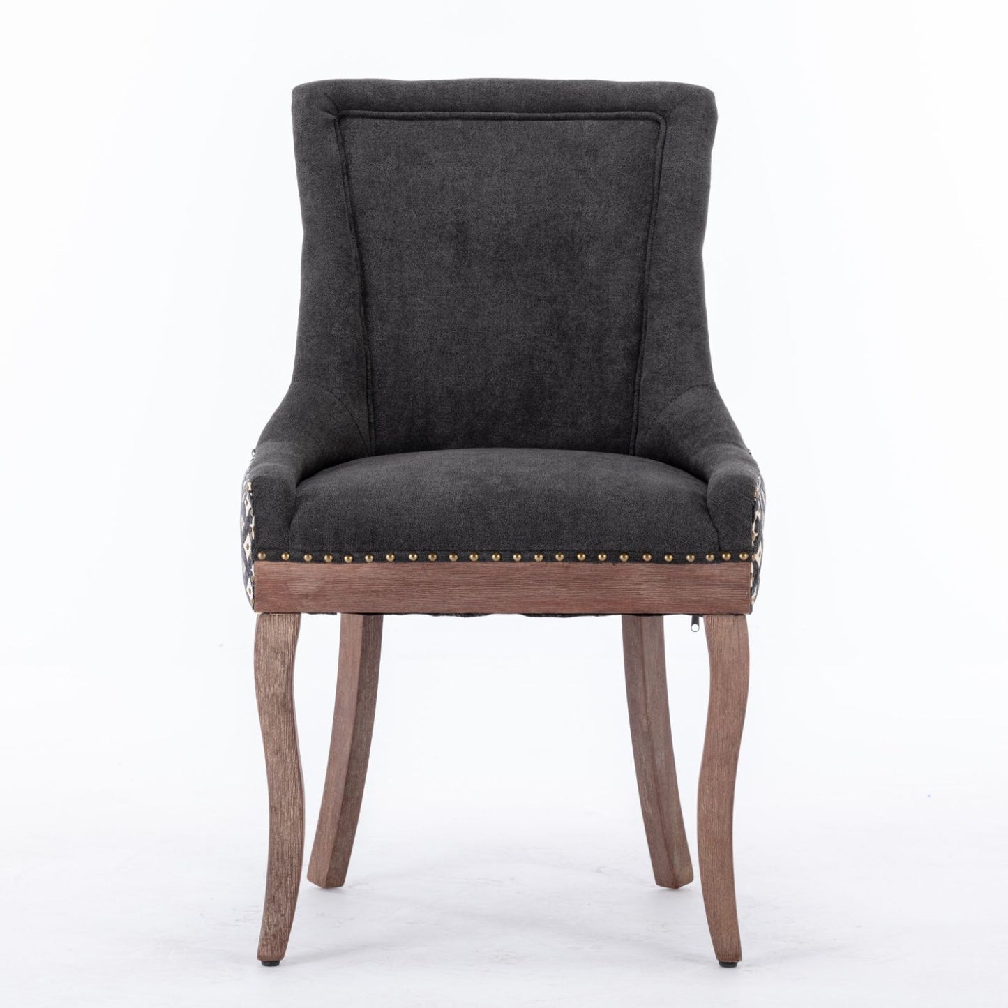 Ultra Side Dining Chair, Thickened Fabric Chairs With Neutrally Toned Solid Wood Legs, Bronze Nail Head (Set of 2) - Blue