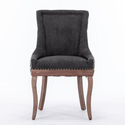 Ultra Side Dining Chair, Thickened Fabric Chairs With Neutrally Toned Solid Wood Legs, Bronze Nail Head (Set of 2) - Blue