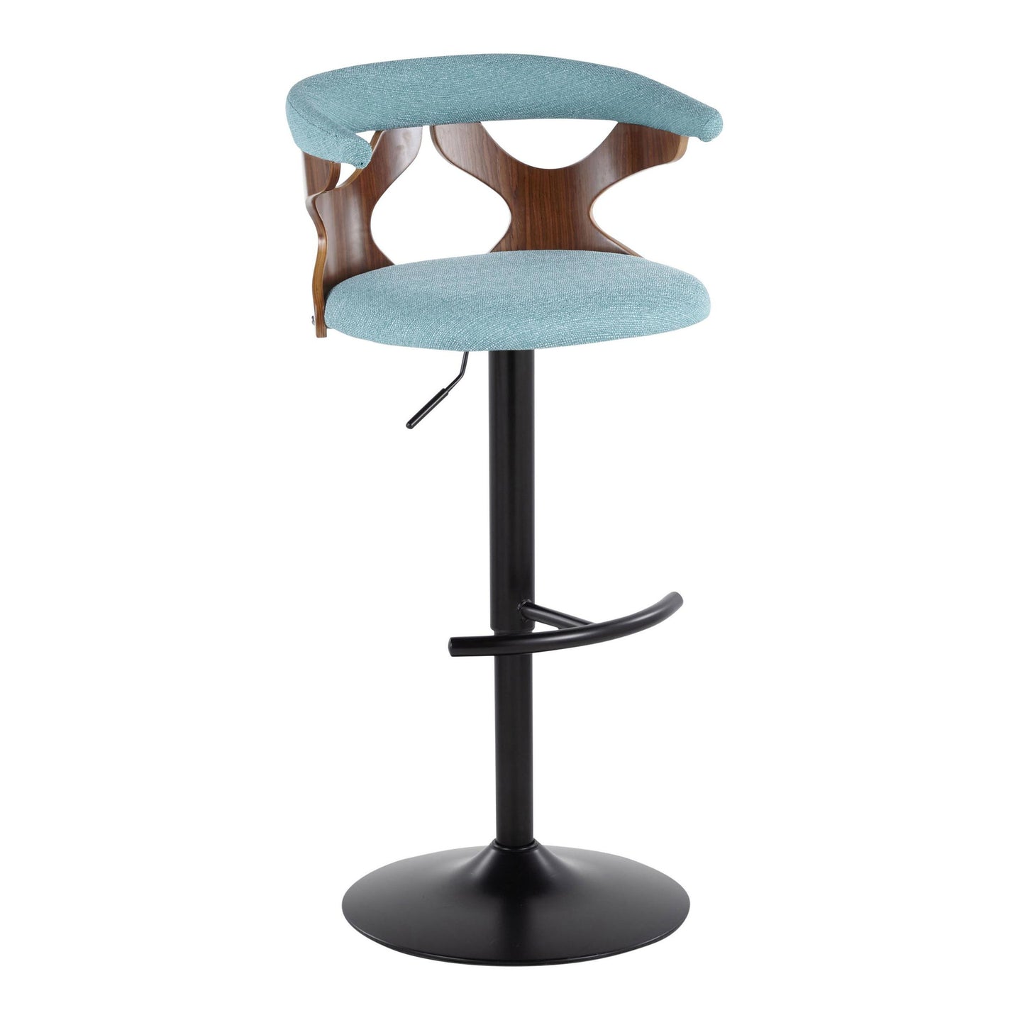 Gardenia - Contemporary Adjustable Barstool With Swivel With Rounded T Footrest (Set of 2) - Black / Walnut / Teal